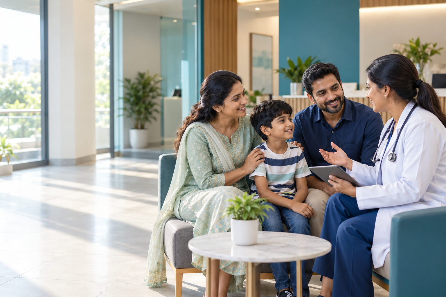 CarePoint doctor consulting a family